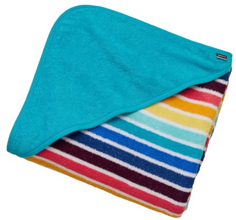 JAKO-O Kapuzenhandtuch Kinder 140x140 cm – Extra Großes Frottee Badetuch | Farbenfroh & Saugstark: Extra großes Kinderhandtuch aus Baumwolle mit Kapuze & Buntstreifen – ideal für Strand & Bad.