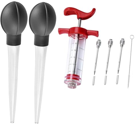PAIKIUU 30ml Fleischinjektorspritze mit Reinigungsbürste und Truthahn Baster Langlebige Lebensmittelspritze und Baster zum Kochen von Truthahn Huhn Rind Schweinefleisch