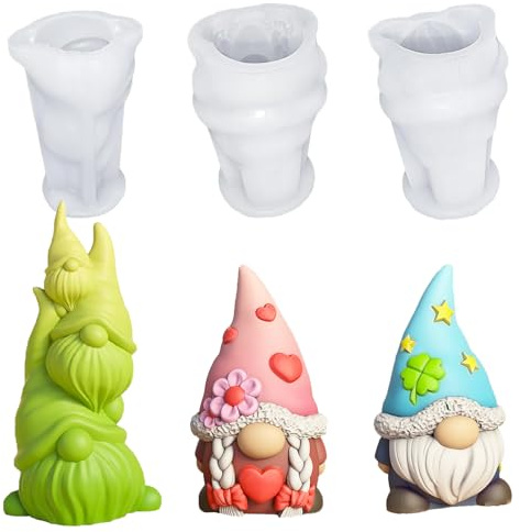 GmwyCzV 3 Pièces Moules en Silicone Lutin, Moules 3D pour Décoration de Pâques, Moule de Noël pour Nains, Moule à Bougies en Silicone, pour Bricolage, Bougies et Savon, Décoration de Noël DIY