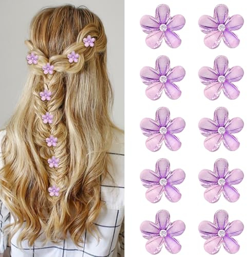 10 Fermagli per Capelli Fiore Viola - Mini Mollette con Strass da 2cm per Ragazze e Donne, Matrimonio & Quotidiano