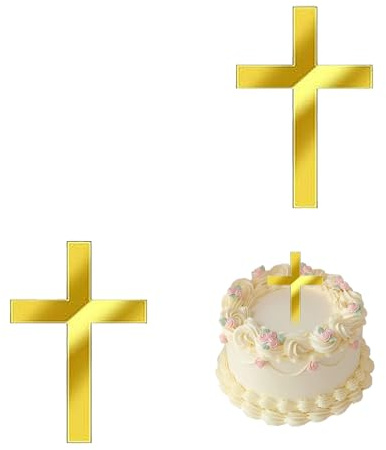 2 Stück Goldenes Kreuz Tortendeko Taufe,Acryl Topp Die Torte,Cake Topper Kommunion,Tortenstecker,Auftorte Mädchen Junge Firmung Dekoration,für Weihnachtstag,Hochzeit,Geburtstag Party Tauftorte