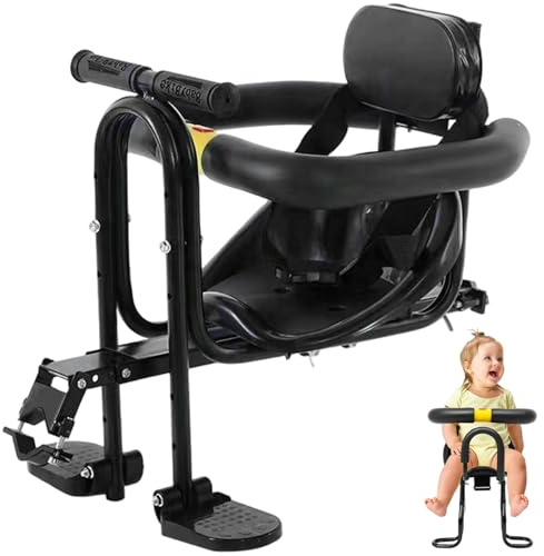 Grtheenumb Kinder-Fahrradsitz-Ersatz, Kinder-Fahrradsitz vorne montiert für Kleinkinder mit Sicherheitsgurt, Rückenlehne, Fußstütze und Griff für von 2–5 Jahren