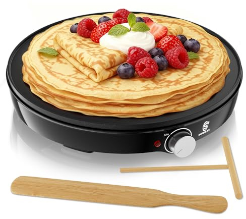 SUPERLEX Crepes Maker 1000 W Crepemaker con piastra antiaderente da 30 cm, con distributore di pasta e paletta, termostato regolabile in modo continuo, per crepes pancakes Taccos Galettes Burritos