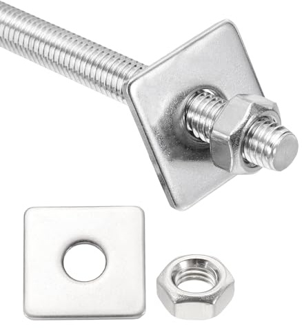 QUARKZMAN Tige Filetée Complète M8x500mm Tiges Filetées Barres Goujons | 1 Jeu, Filetages à Droite avec Écrou Rondelle Carrée pour Ancrage Structurel Fixation Vis, 304 Acier Inoxydable