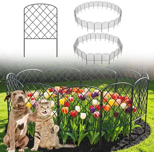 UISEBRT 25 Stück Dekorative Gartenzaun aus rostfreies Metall, Steckzaun ohne Graben,Metallzaun Tierzaun Beetzaun zum stecken,kleiner zaun für Außenbereich Hunde Kaninchen,60x32 cm