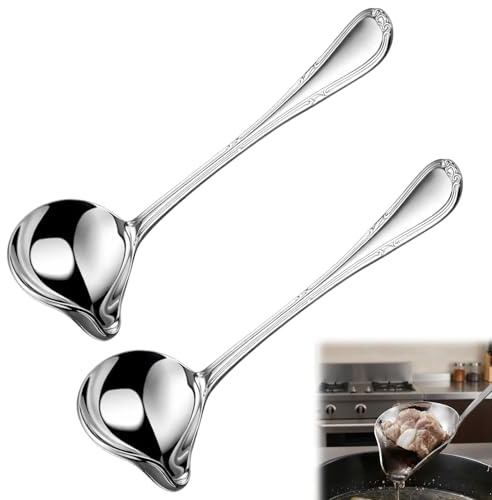 ikBrtaiay 2 Stück Soßenlöffel aus Edelstahl, Schöpflöffel Edelstahl 20 cm, Saucenlöffel Suppenkelle mit Ausgießer, Soßenkelle Suppenkelle Klein für Familientreffen und Professionelle Küchen