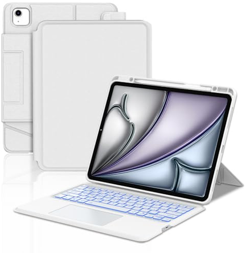 Tiiomioon Funda Teclado para iPad Air 13'' M4 2026/M3 2025/M2 2024, Blanco | Teclado Touchpad Retroiluminado para iPad Air 13 inch, Funda para iPad Pro 12.9'' 6/5/4/3 con Teclado Bluetooth Inalámbrico