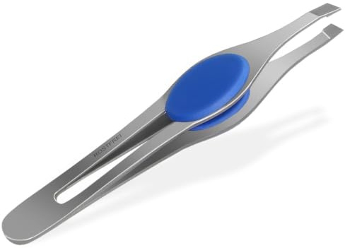 Schräge Zupfpinzette aus rostfreiem Edelstahl mit angenehmen Softgriff | Haarzupfpinzette mit schräger Zupffläche zum Zupfen von kleinsten Härchen für eine präzise Haarentfernung 9,5 cm