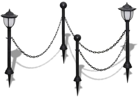 vidaXL Chain Fence with Solar Lights - Two LED Lamps, Poles, Solar Powered, Automatic Lighting, Suitable for Outdoor/Garden, Easy Installation