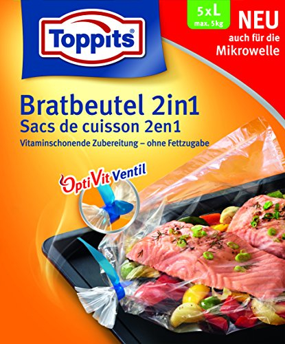 207999 Toppits Bratbeutel 2 in 1, Braten und Dampfgaren, Inhalt 5 Stk, Größe L bis zu max. 5,0kg