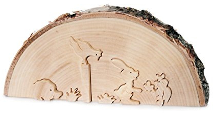TEMPELWELT Deko Holzaufsteller Baumscheibe 3D Bild Waldtiere 25 x 11 cm, Holz Rindenholz massiv Natur, Holzfigur Tiere Naturdekoration Frühling, Kunsthandwerk Unikat