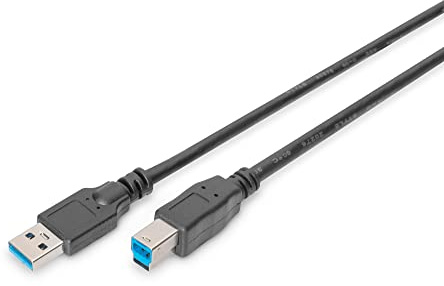 DIGITUS Cavo USB 3.2 Gen1 – 1,8 m – USB-A a tipo B – 5 Gbps – per stampanti, scanner, alloggiamenti per dischi rigidi, hub – busta polietilene – nero