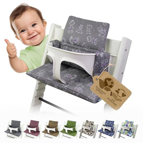 Ersatzbezug Sitzkissen kompatibel mit Stokke Tripp Trapp (h-grau w Figuren) | Bezug Kissen-Set Sitzverkleinerer, Mod. 1
