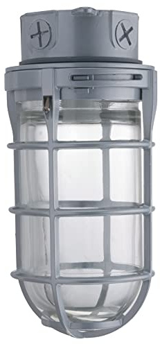 Lithonia Lighting Jelly Jar Light Fixture, Incandescent Utility Vapor Tight Ceiling Lamp, Industrial Style Wall Light for Indoor and Outdoor Use, 150W, 120V, Includes Junction Box, Grey (VC150I M12)