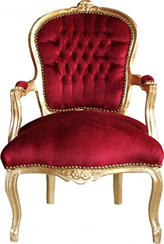 Casa Padrino Barock Salon Stuhl Bordeaux/Gold - Möbel Interior