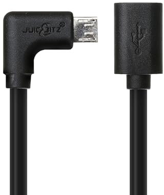 JuicEBitz 1.5m 22AWG Female Micro USB to Male Right Angle L Shape Micro B 2.0 High Speed Extension Data Charger Cable Lead (Black)