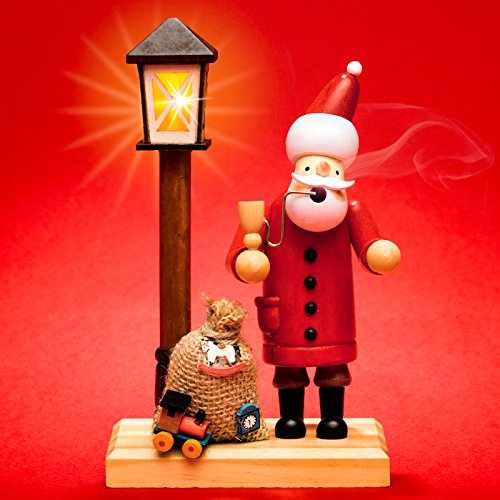 Sikora RM-A-Laterne Holz Räuchermännchen mit batteriebetriebener Beleuchtung Räucherfigur Deko, Farbe/Modell:A01 Weihnachtsmann mit LED Laterne, Höhe in cm:Höhe ca. 18.5 cm