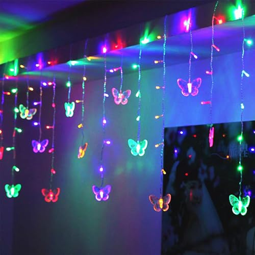 BJYHIYH Curtain Fairy Lights 8 Modes LED Butterfly Twinkle Lights for Bedroom Weddings Christmas Tree Decoration(Colored)