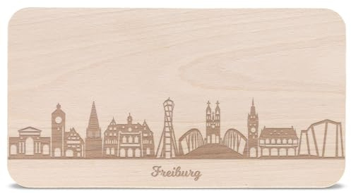 GRAVURZEILE Frühstücksbrettchen mit Gravur - Skyline Freiburg - Holz Schneidebrett Vesperbrett Brotzeitbrett - Geschenk für Stadtverliebte - Ideal auch als Souvenir