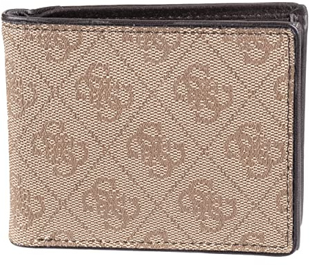 GUESS Billetera Plegable Delgada de Cuero para Hombre, Logotipo marrón/marrón, Talla única