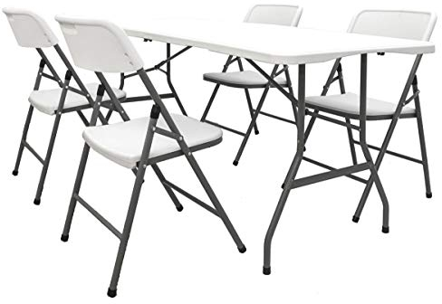 AMANKA Ensemble de Meubles de Jardin - Table de 180 cm avec 4 chaises Sièges pliants Blanc imperméable