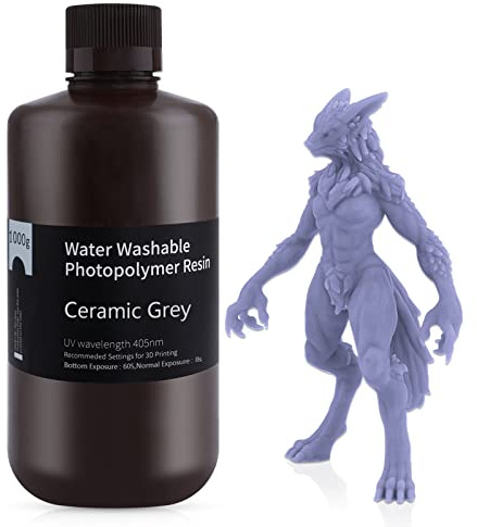 ELEGOO 405nm Wasser Waschbares Resin, 3D Drucker Rapid Resin für LCD UV Härtung Photopolymer 3D Drucker 1000g Grau