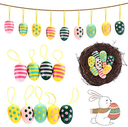 Deko Ostereier CHEPL 9 Stück Oster-Eier aus Holz Holzeier zum Hängen Bunte Deko Ostereier Set, für Osterstrauch Geschenkanhänger