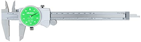Mitutoyo 505-742-53J Dial Caliper, 0-6 Range, 0.001 Graduation, 0.1/Rev, Green Face, Smooth Dial Movement with Shock Protection, TiN Coated Sliding Surface for Wear Resistance, Lock Screw