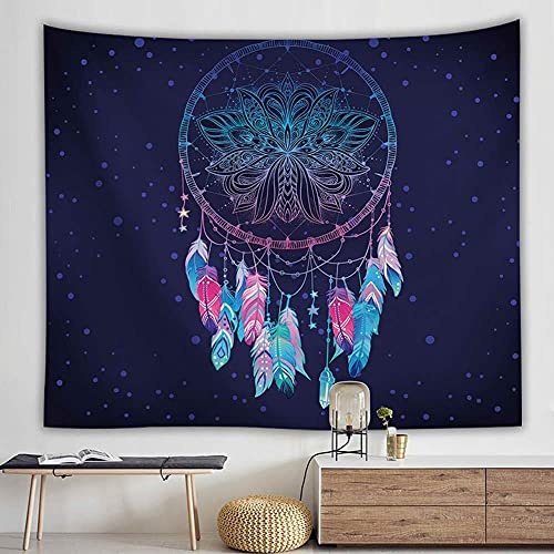 Wandteppich Traumfänger Lila Federn,Wandtuch Mandala Wanddeko Schlafzimmer Deko Boho Style Tapestry,Makramee Wandbehang Psychedelic Wand Tuch,230x150 cm