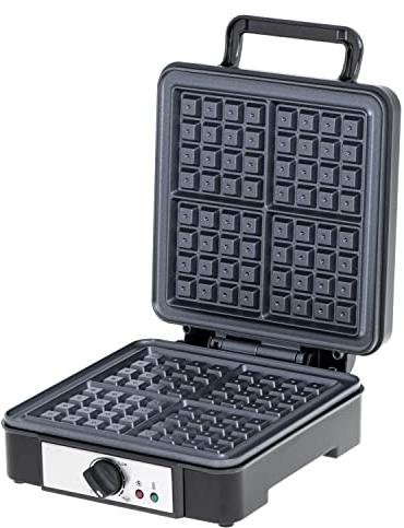 ADLER EUROPE AD 3049 Waffeleisen mit Antihaftbeschichtung, 1800 Watt, elektrischer Waffelautomat mit feuerfestem Griff, Waffelautomat für 4 Belgische Waffeln, Cool-Touch-Griff, Schwarz