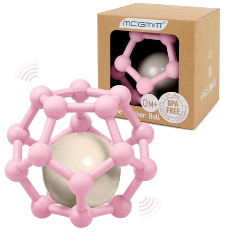 MCGMITT Teething Ring - Teething Toys for Baby Rattle Teething Ball Toys for Babies 0-12 Month, Soft Silicone Sensory Teether Balls to Grab and Chew, Baby Toy Teething Gift for Newborn Infants (Pink)