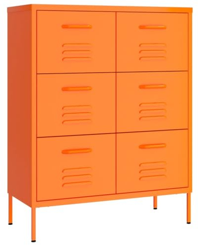 vidaXL Schubladenschrank mit 6 Schubladen Sideboard Kommode Anrichte Schrank Beistellschrank Mehrzweckschrank Orange 80x35x101,5cm Stahl