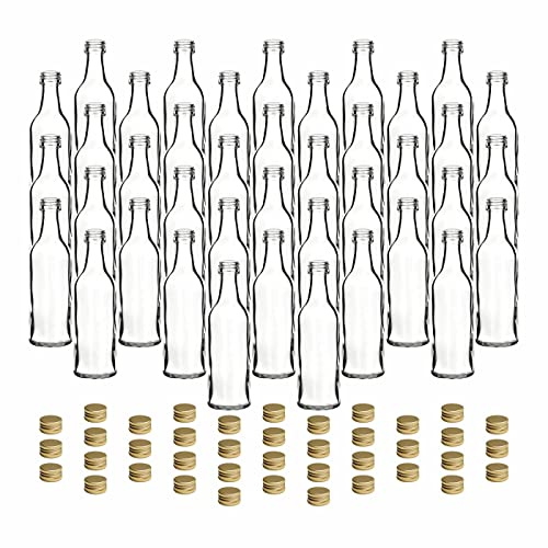 Gouveo Lina Lot de 40 bouteilles en verre de 50 ml avec bouchon à vis Doré Mini bouteille de 0,05 l pour liqueur, huile ou bricolage