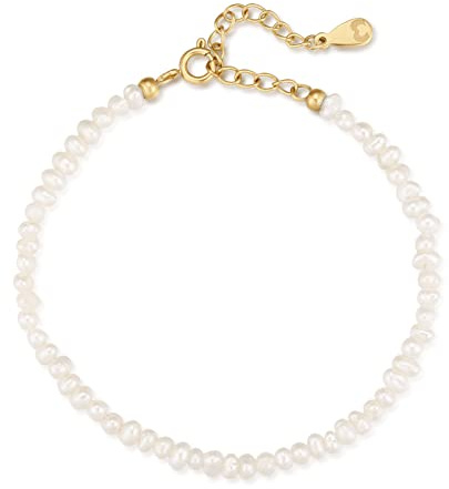 MARLION JEWELS Bracciale da donna tennis con perle. Bracciale da donna acciaio chirurgico placcato oro/argento per donna, ragazza ideale come regalo (mamma, amiche, compleanno...) Gioielli