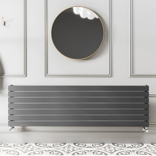 Go Bathrooms Pinta Horizontal Radiator Flat Panel Single Column Central Heating Living Room Hallway Bathroom Kitchen Radiator Grey 475 x 1800mm Single