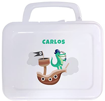 SAQUITOMAGICO Fiambrera infantil almuerzo o caja de merienda Personalizada con Nombre y/o Texto Opcional. (barco pirata)