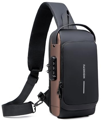 HAN-LBG Zaino Monospalla Uomo, Donna Marsupio Monospalla Con Blocco Password Antifurto, Borsello Monospalla con Porta di Ricarica USB, Borsa da Petto per Escursionismo, Ciclismo, Viaggi