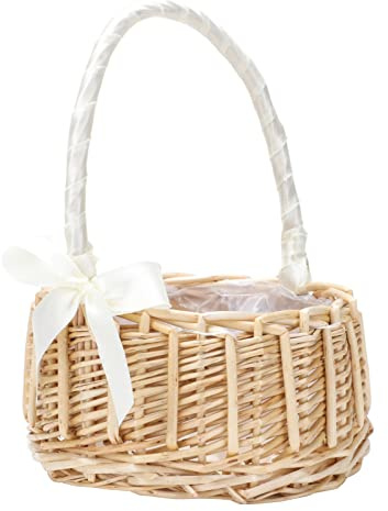DOITOOL Cesto Portaoggetti in Rattan Fiocco Grande, Contenitore Per Fiori e Frutta, Decorazione Elegante Per Interni e Feste Bordo Arrotondato e Design Artigianale