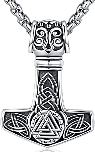 Wikinger Kette Herren 925 Sterling Silbe Pfeil/Thors Hammer/Lebensbaum/ViKing Kreuz Keltischer Anhänger Halskette Amulett Nordische Wikinger Schmuck für Herren Damen