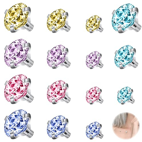 ZS Dermal-Piercing-Schmuck aus Edelstahl, 16 G, 2,5/3/4 mm, Diamant-CZ, Dermal-Anker-Top, Hautpiercing, Schmuck für Männer und Frauen, 15 Stück