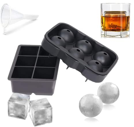 Bandejas de silicona para cubitos de hielo, esfera para hacer bolas de hielo con tapas y moldes cuadrados grandes para cubitos de hielo para cóctel, congelador, jugo, chocolate, color negro