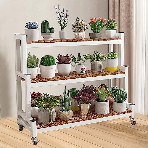 LIGUOYI Metall-Pflanzenregal Display Rack Für Blumentopf 2 Ebenen 3 Ebenen Pflanzentreppe, Blumentreppe Blumentopf Ständer Leiterregal Mit Rädern, Für Indoor, Outdoor, Garten, Balkon