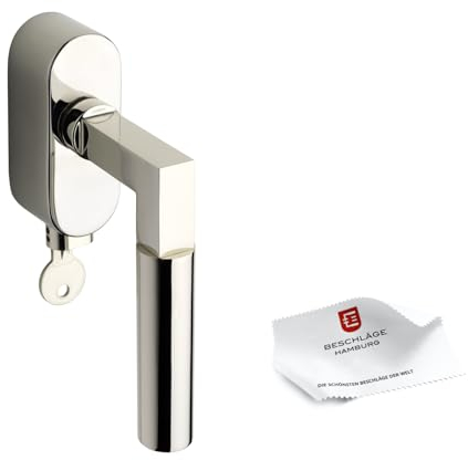 Beschläge Hamburg | Abschließbarer Fenstergriffe Fensterbeschlag | GRO Prime DK 20-07ZAMAK ABS | Moderne Dreh-Kipp Fensterklinke mit 90° Raster | Fensterhebel in Nickel/Edelstahl poliert