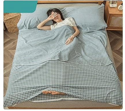 RUZGAR Hüttenschlafsack mit Reißverschluss Ultra-Leichter Reise-Schlafsack Schlafsack Innenschlafsack 100% Gewaschene Baumwolle mit Kissen-Fach (Color : Blue, Size : 200x210cm-78x82)