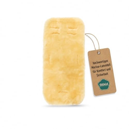 Fillikid Lammfelleinlage 73×33 | Premium Merino-Lammfell für Kinderwagen, Buggy & Autositz | kuschelig weich & ganzjährig klimaregulierend | mit Gurtschlitzen, universal | inkl. Baumwoll-Windel