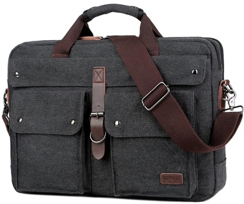 Baosha Mäns axelväskor portfölj, laptopväska för 17 tums bärbar dator män stor arbetsväska kanvas Messenger Bag axelväska BC-07, svart