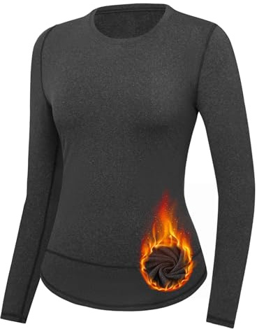 Gyabnw T-Shirt Thermique Femme Col Rond Chauds sous Vetement Thermique Coton Manches Longues Haut sous Vêtements Pull T-Shirt Hiver Automne