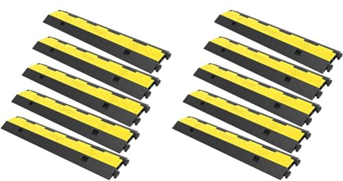 VEVOR Rampa Modulare per Condotto 2 Canale, Protezione Cavo in Gomma e PVC Carico 4.989 kg, Rampa di Protezione per Cavi in Nero Giallo da 5 Pezzi Uso in Parcheggi, Magazzini, Palchi, Scuole, Hotel
