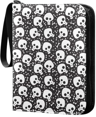 Cartoon Skulls Sammelkartenalbum 4 Taschen Kartenordner 50 Seiten 400 Karten PU Reißverschluss Kartenbinder Aufbewahrungshalter für Sportspielkarte