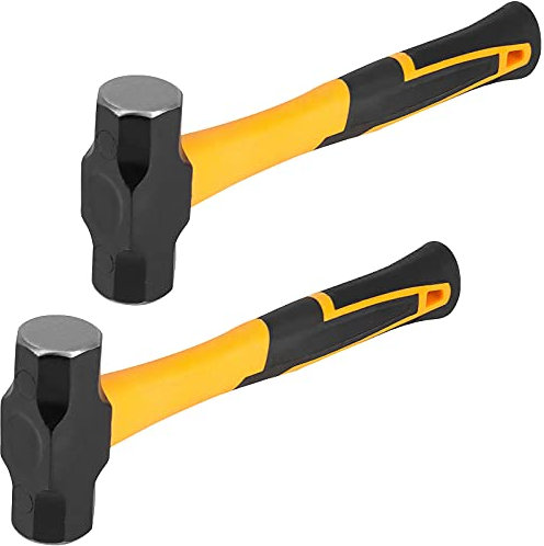 HOIGON 2 Pack 3 Lb Sledge Hammer, 14 Inch Pro-grade Sledge Hammer Tool Set with Fiberglass Handle, 1.6kg 48oz Heavy duty Stoning Club Hammer for Carpentry, Construction, Mechanic Work